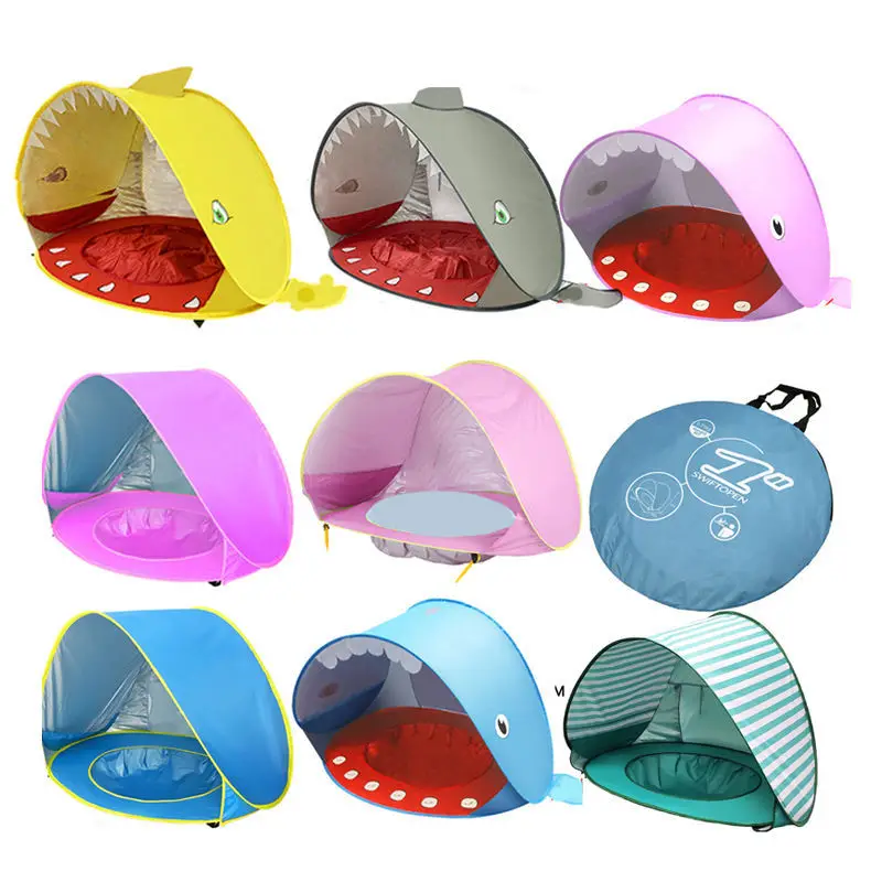 Cheapest outdoor toy custom camping sun shelter portable kid play foldable waterproof pop up house baby beach tent with pool