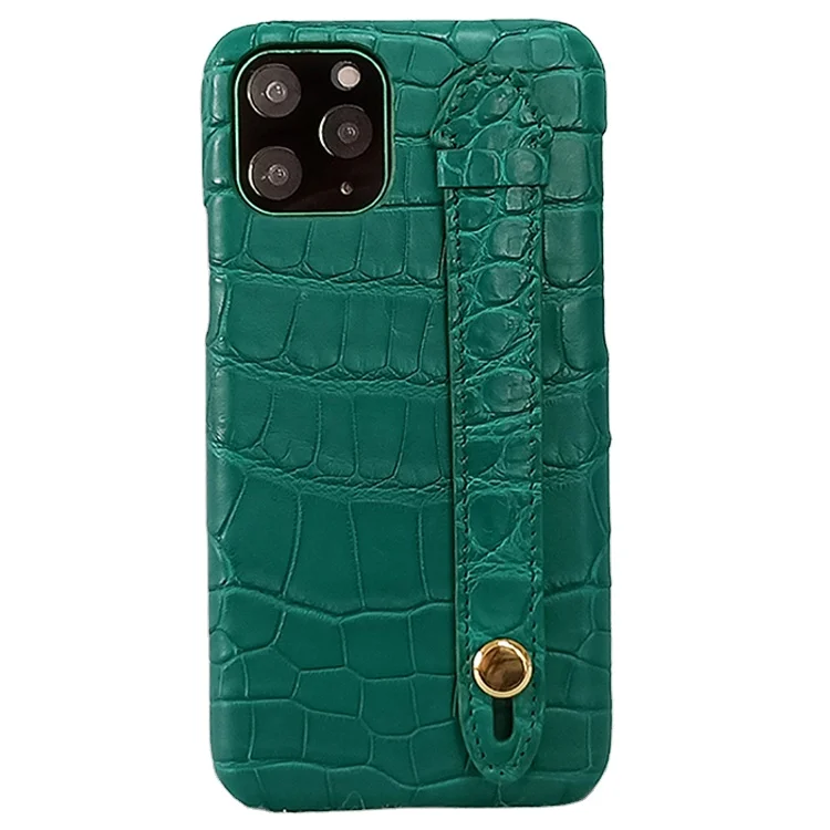 New fashion genuine alligator crocodile leather case for iphone 11 pro max with finger holder strap