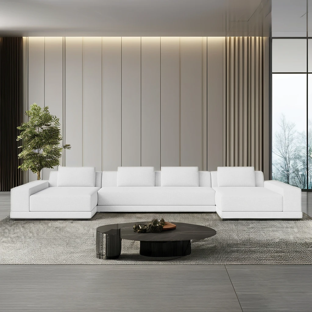 Modern Furniture White Luxury Art Style Sectional Floor Sofa Set High Quality  Villa Living Room U-Sectional Sofa Set
