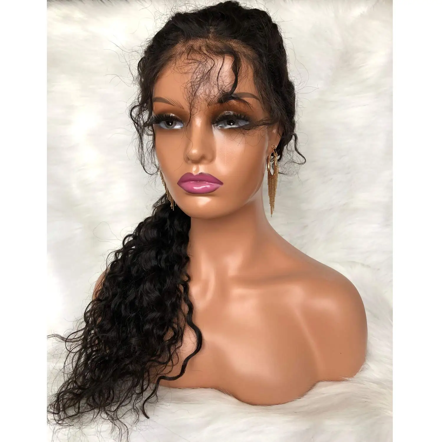 Light Brown  Mannequin Head Black Female Mannequin Manikin Head Bust for Wig Display with Earring Hole