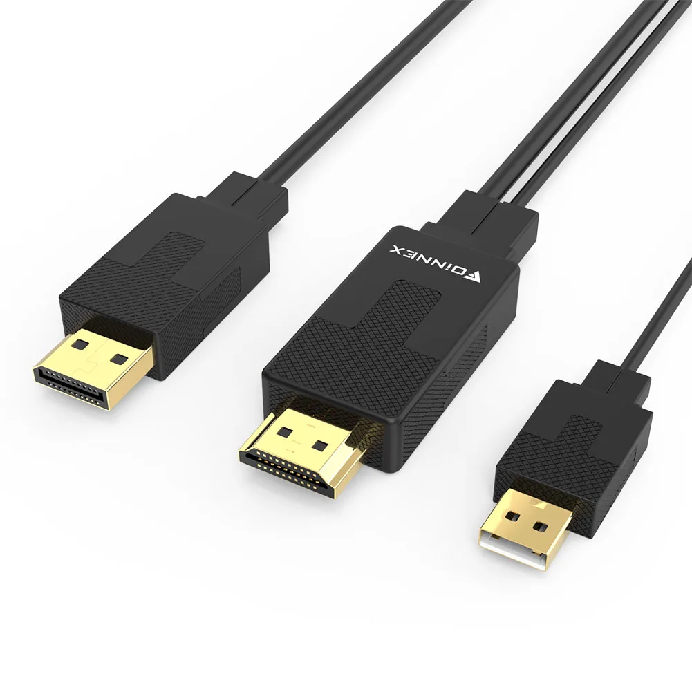 FOINNEX HDMI to Displayport DP Cable with USB Supports Resolutions of UHD 4K (3840x2160)@30Hz HDMI