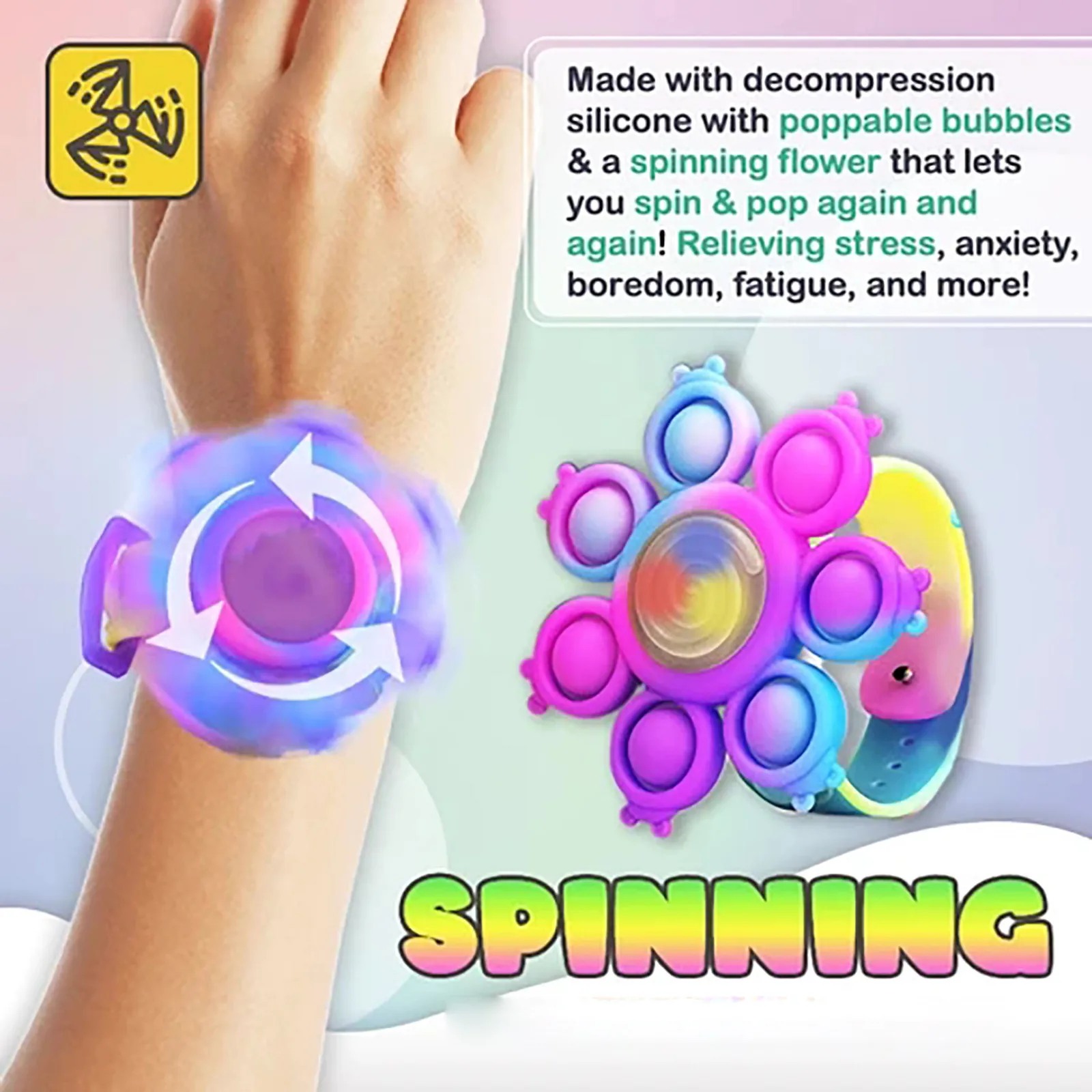 Push Bubble Dimple Fidget Spinner Sensory Toys For Children Decompression Promotion Gift Anti Stress Luminous Rotating Bracelet