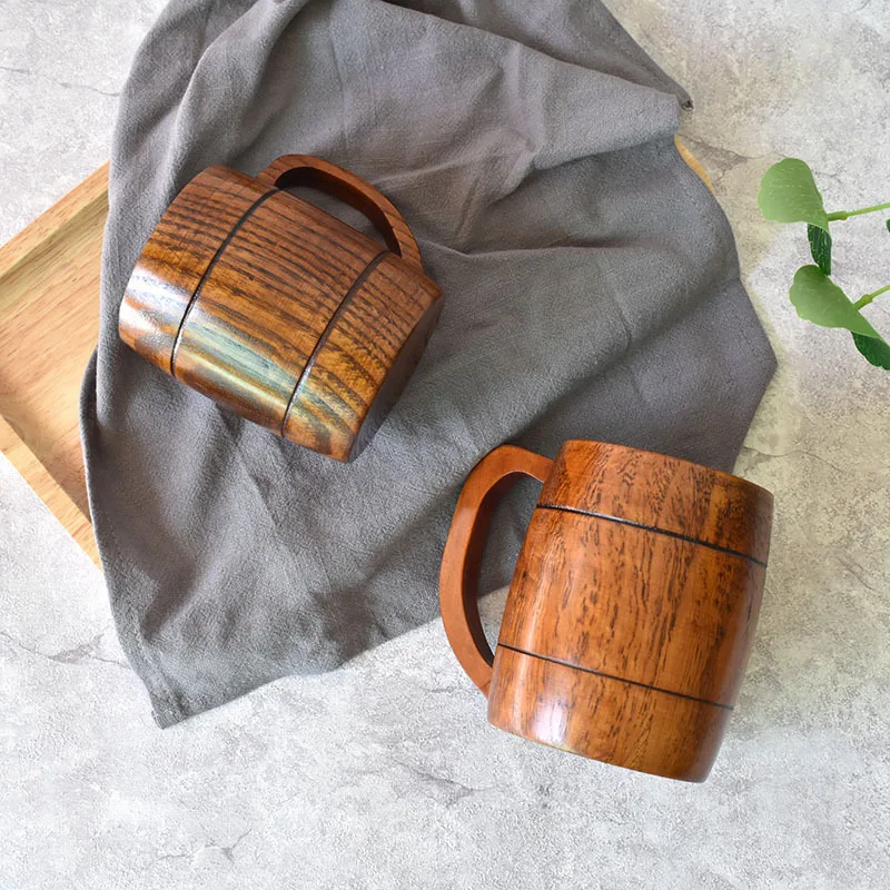 Lightweight And Stylish Bar Dedicated Jujube Wood Wine Barrel With Handle Handmade Beer Brewery Mug Wooden Tankard Beer Stein