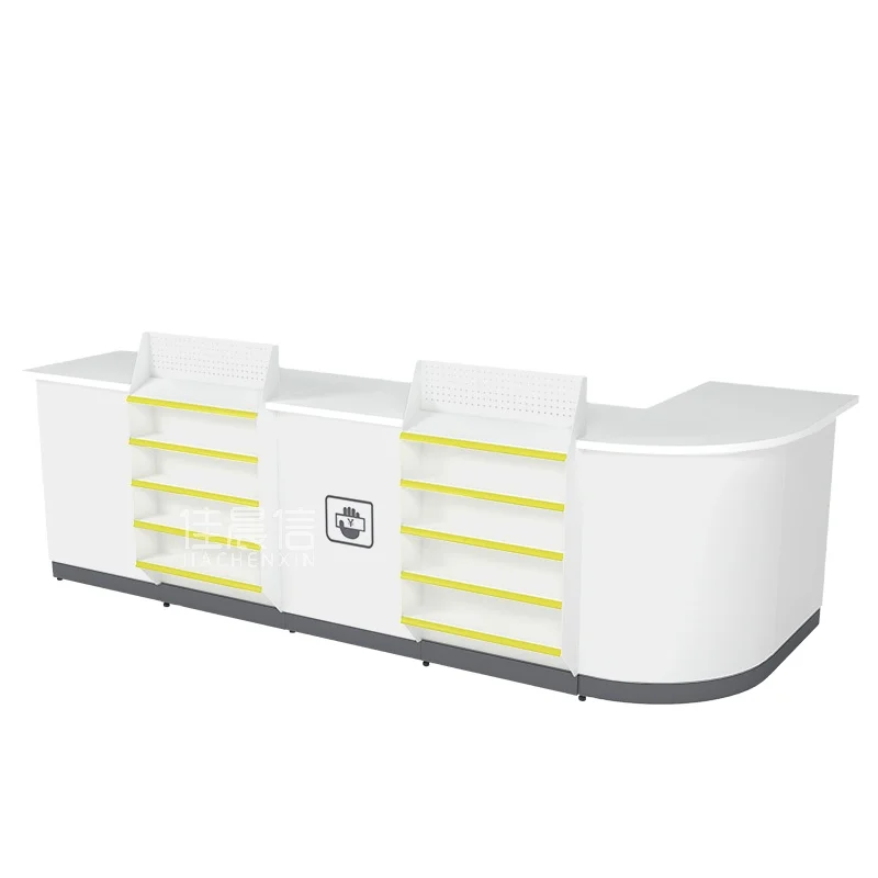 Customized Supermarket Checkout Counter Cash Counter Table Design Steel Cashier Convenient Store Check Out Counter