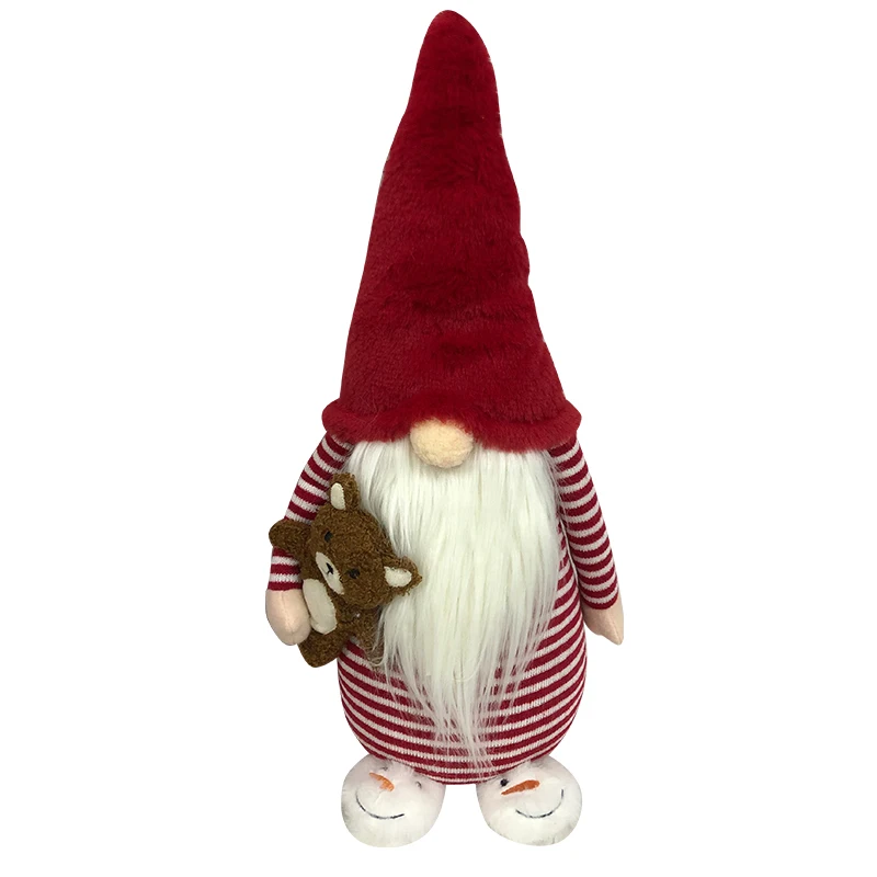 BSCI Passed Christmas Gnome Doll Holding Bear 2024 Xmas Tree Decoration Ornaments Swedish Tomte Plush Gnome Stuffed Toy