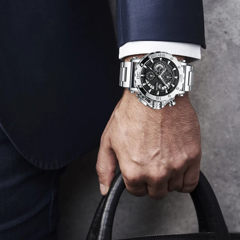  Мужские часы NEKTOM бизнес из нержавеющей стали Роскошные Кварцевые с двойным временем логотипом на заказ