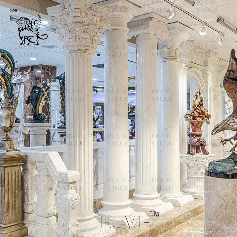 BLVE Western Style House Building Decorative Modern Design Natural Stone Circular Pillars Marble Roman Columns