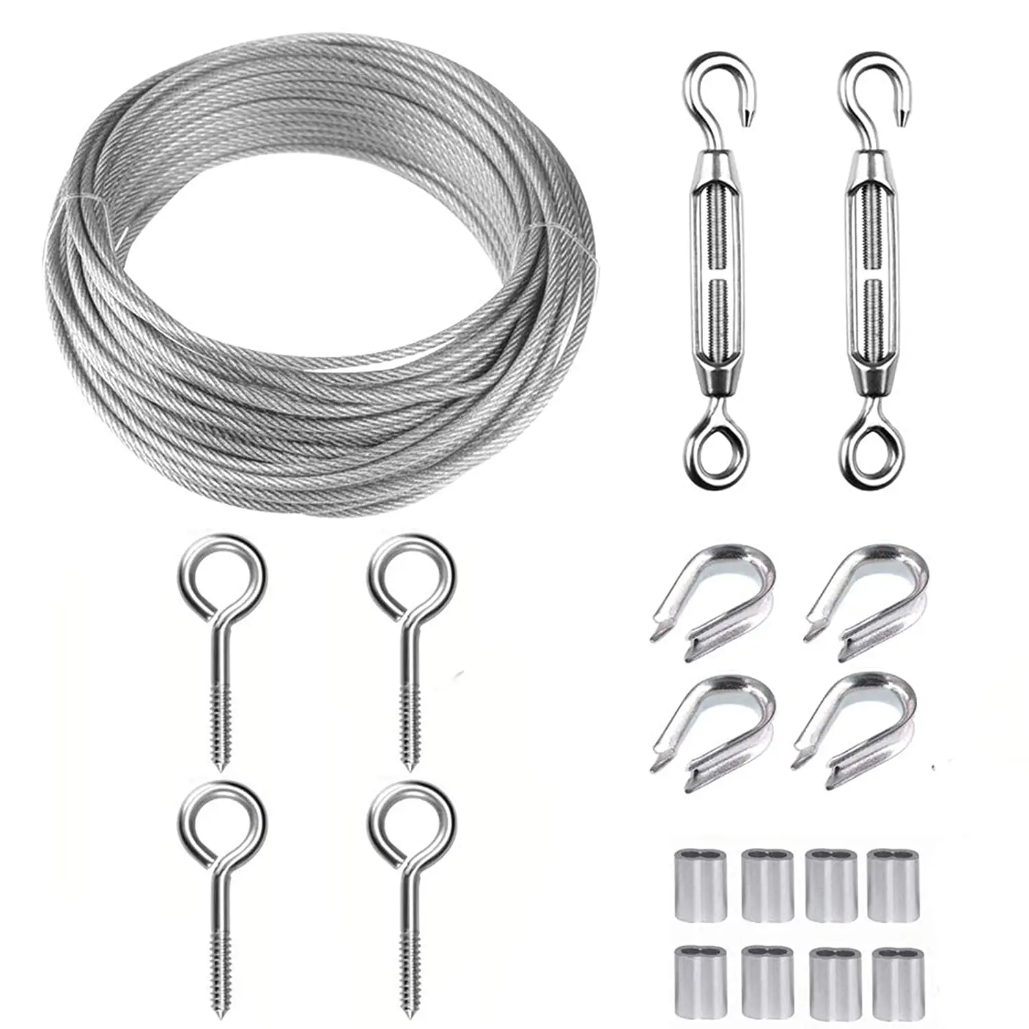 Outdoor Garden Stainless Steel 304 Clothesline Wire Rope Coated Metal Cable with Turnbuckle Wire Tensioner Kit Wire Rope Kit