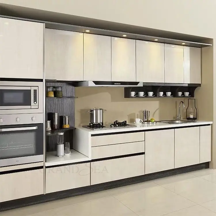 Luxury White Shaker PVC Modern High Gloss Acrylic Designs Lacquer Solid Wood Kitchen Cabinet Sets American Style