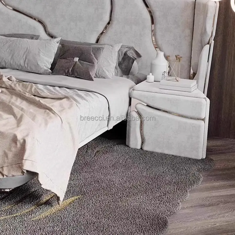 Modern Luxury High-End Villa Bedroom Set High Quality King Size Royal Furniture Wood Frame Leather Queen Double Available
