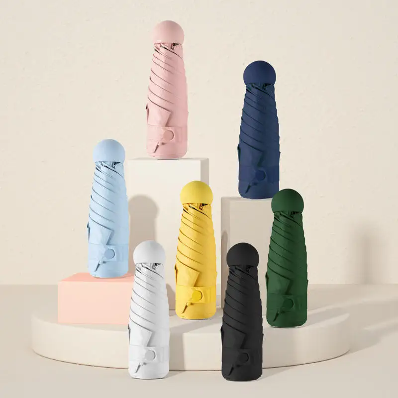 TX825 Custom Logo Pocket Five-Fold Cute Umbrella Mini Sunscreen Anti-UV Folding Golf Umbrella Manual Control for Adults Travel