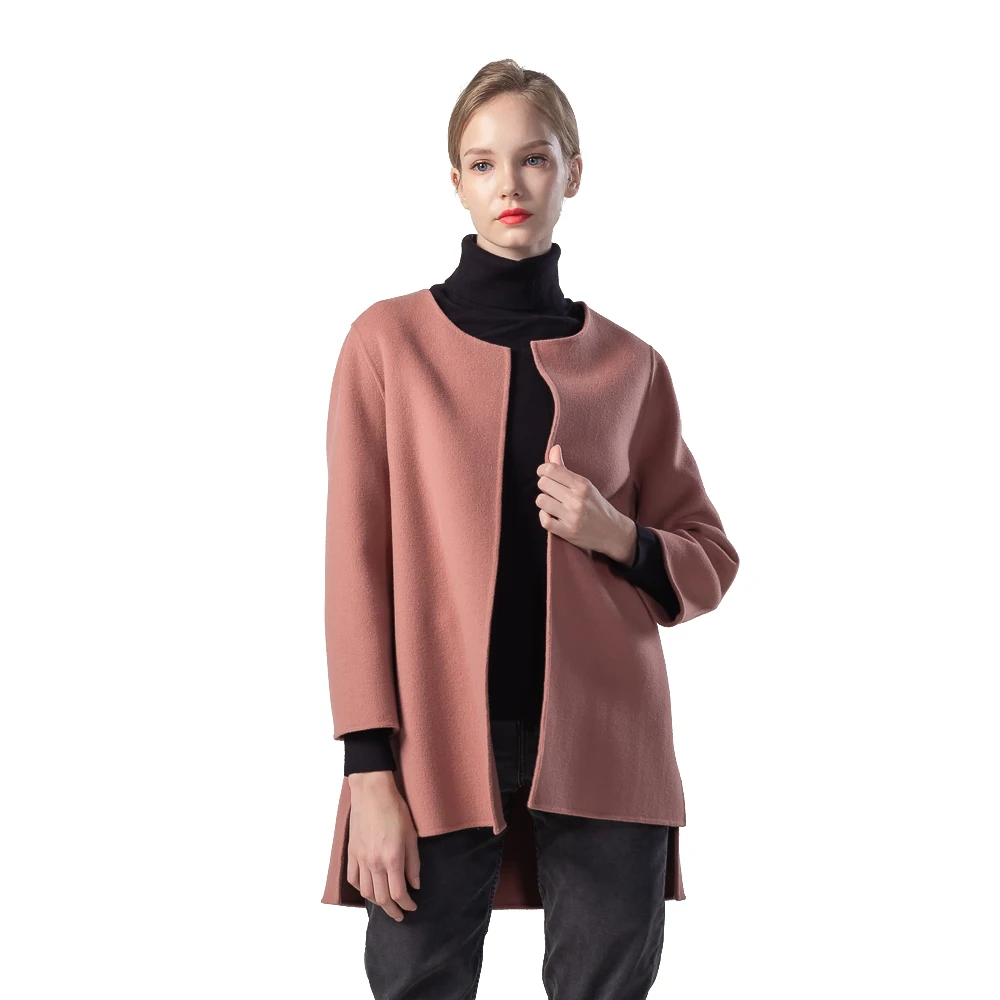 
 Зимнее шерстяное пальто средней длины, 100% шерстяное пальто ручной работы, Классическое однотонное зимнее кашемировое пальто, Офисная Женская повседневная одежда  