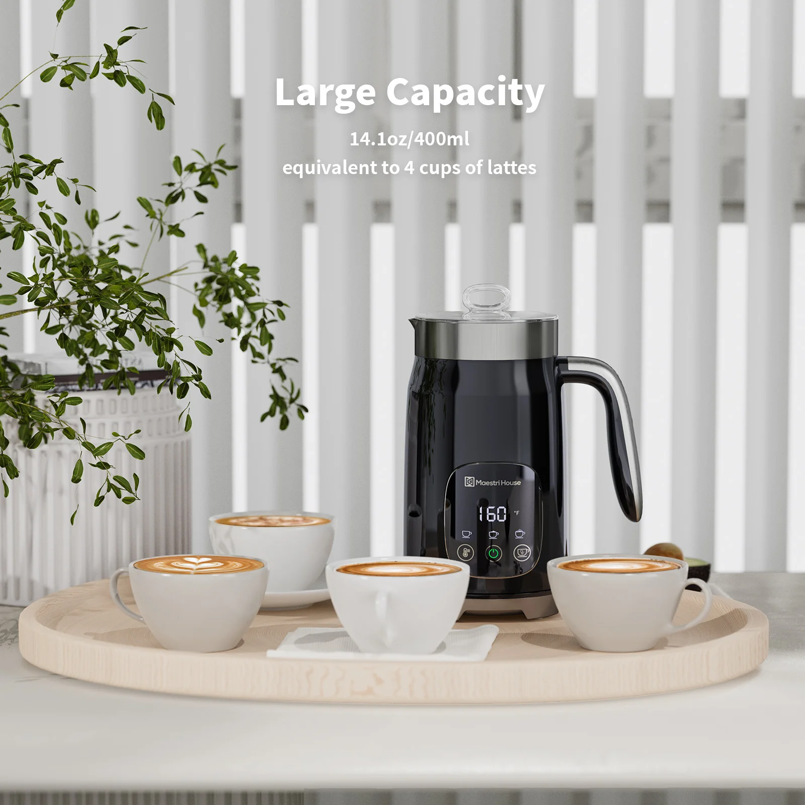 Maestri House MMF-9201Coconut Online Froth Electric Warmer Cappuccino Black Integrated Milk Fother for Almond