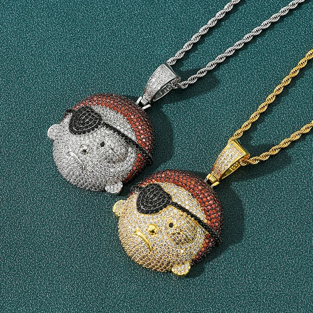 European and American necklaces Anime Rick And Morty Protagonist Morty head micro-encrusted zircon hip-hop accessories