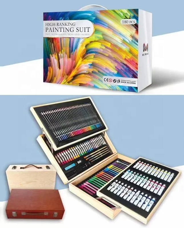 Wooden Box Drawing Art Set For Kids Super Artist Tool Kit