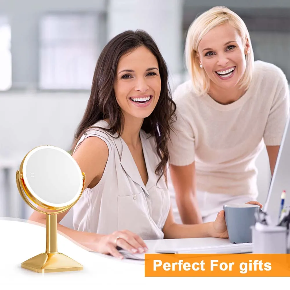 2024 New Design Custom Color Table Double Sided Round Vanity Mirror Desktop Lighted Magnifying Makeup Mirror Touch Screen