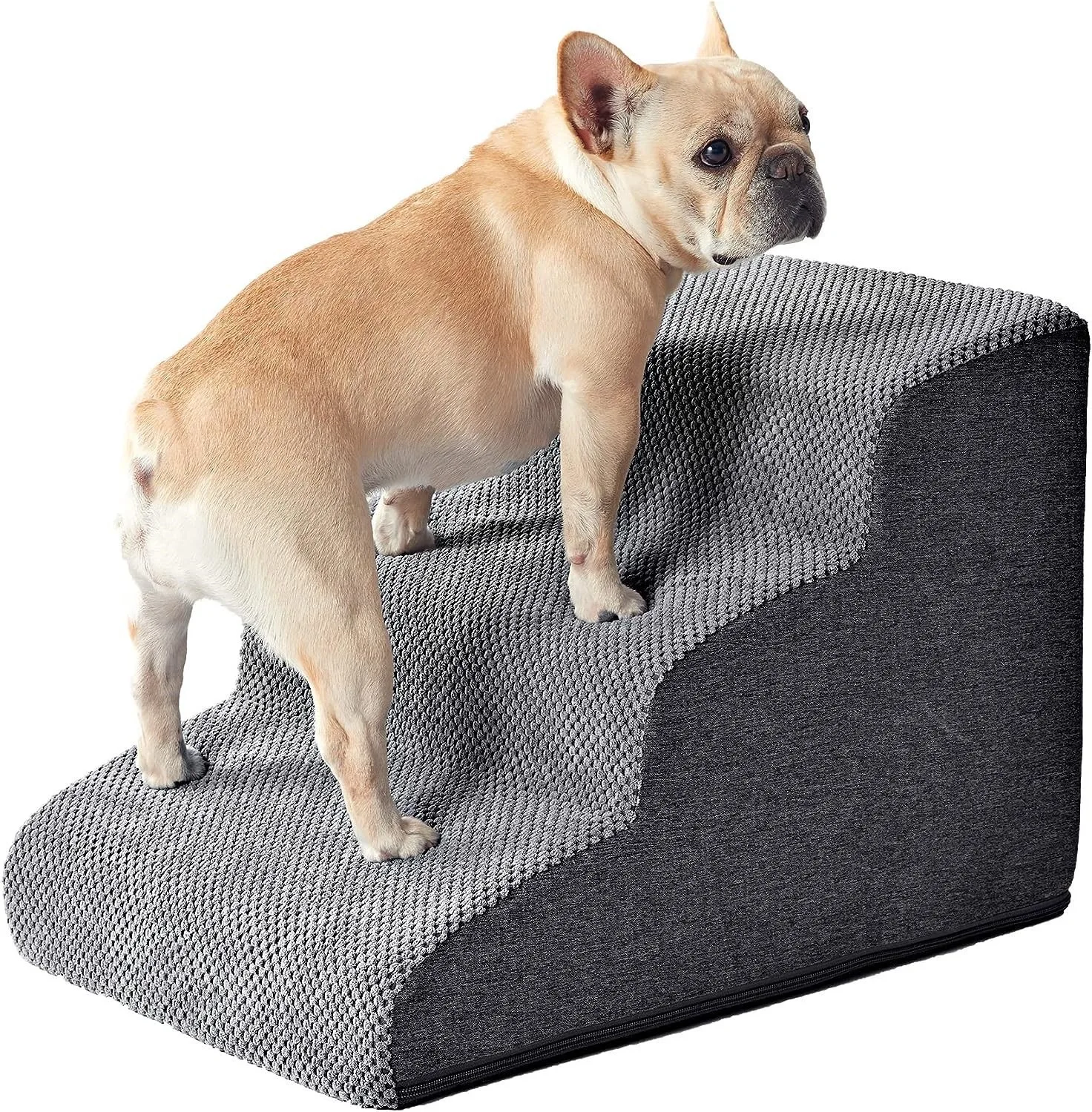 Velvet Non-Slip 3-Step Dog Stairs for Small Dogs and Cats Solid Pattern Pet Steps for High Beds and Couches