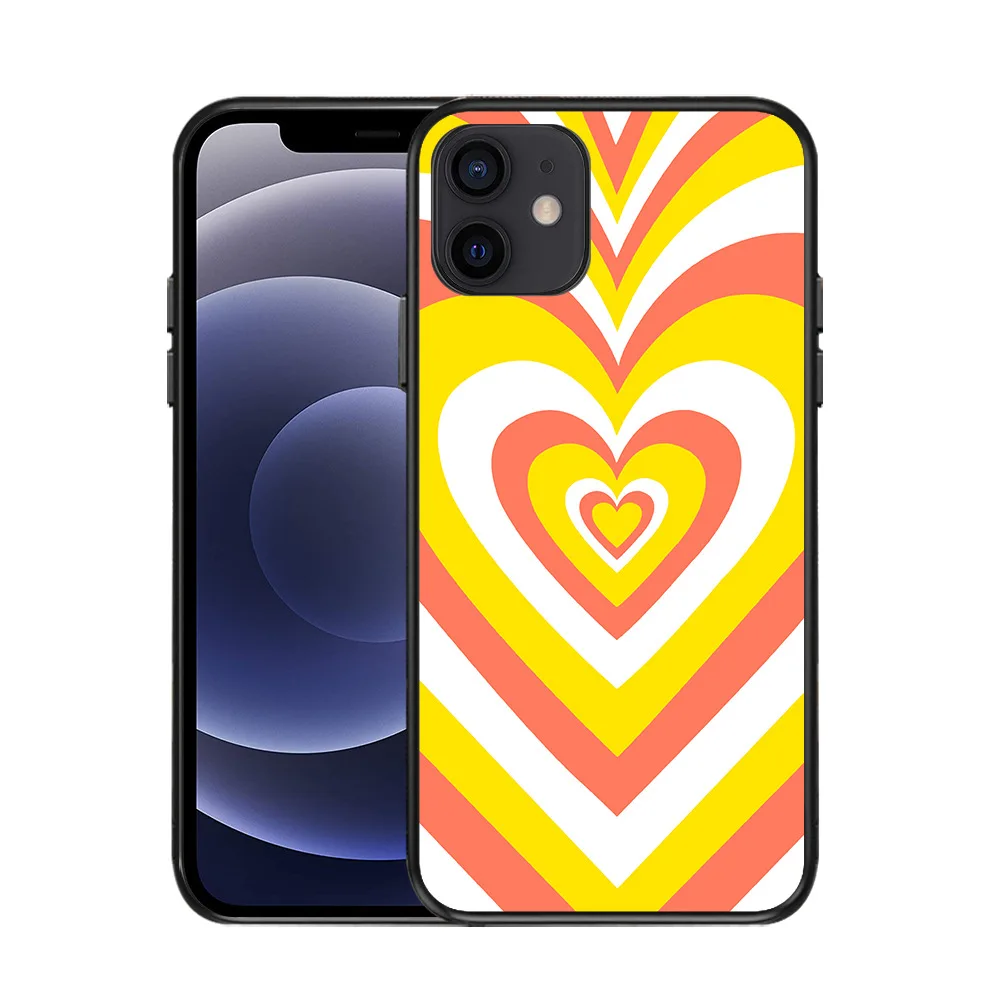 Pink Love Swirls Sweet Heart Circle Ribbon Tie-dyed Soft TPU Edge Heart Phone Case For Iphone 11 12 Pro max