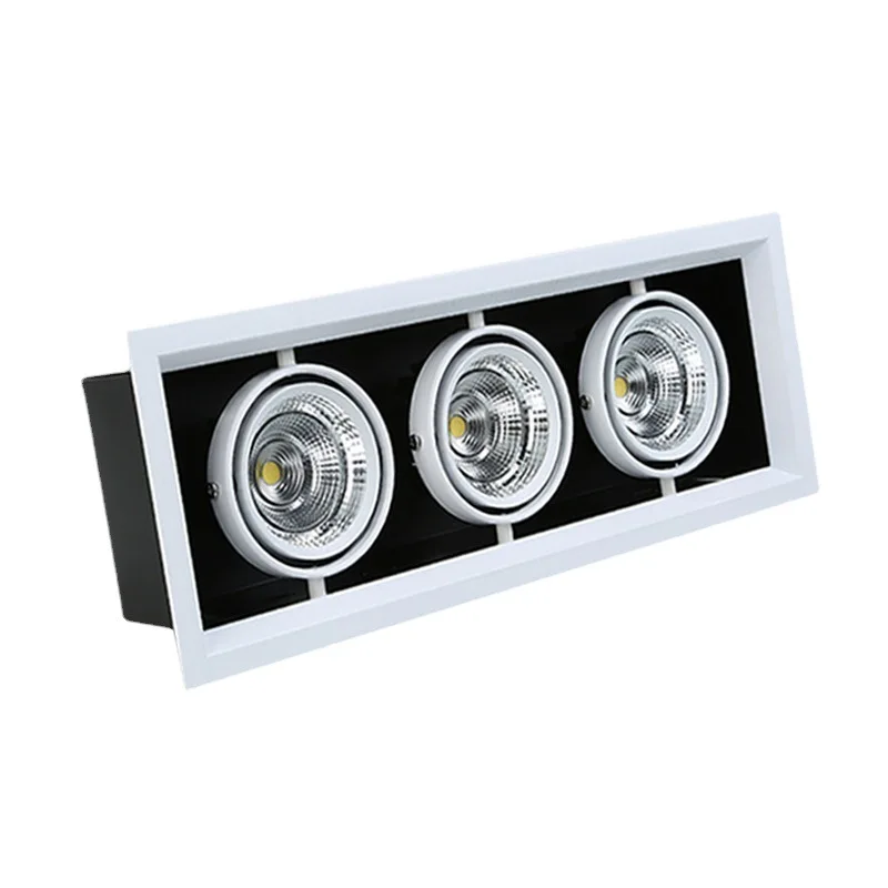 Square recessed downlights single twin triple multiple heads adjustable trimless grille lights COB dimmable led downlight