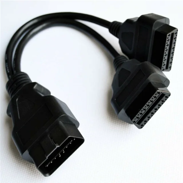 30cm Black OBD2 OBD II Splitter Extension Y J1962 Cable Male to Dual Female 16 pin