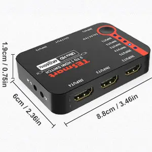 TESmart 5 Ports HDMI Switch Support 4K@60Hz Auto Manual Mode input Source Automatic Detection Video HDMI Selector