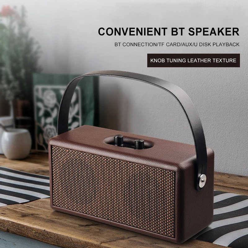 4500Mah Rechargeable Battery 16W Heavy Bass Music Player Outdoor Speaker Retro Wooden Bluetooths Speaker