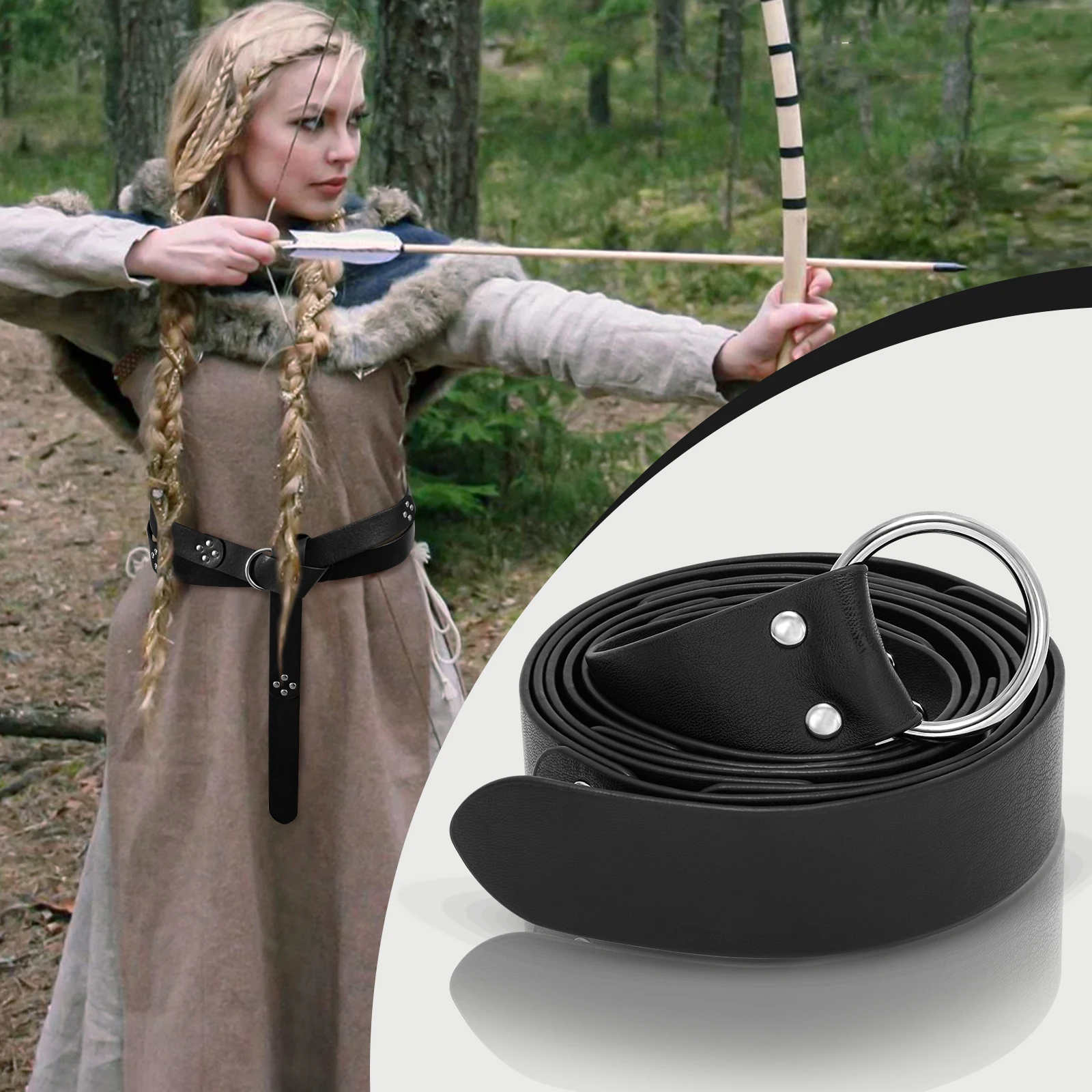 Wholesale Renaissance Rivet Vintage Knight WaistBelt Alloy Buckle Viking PU  Faux Leather Belt For Halloween Cosplay Costume