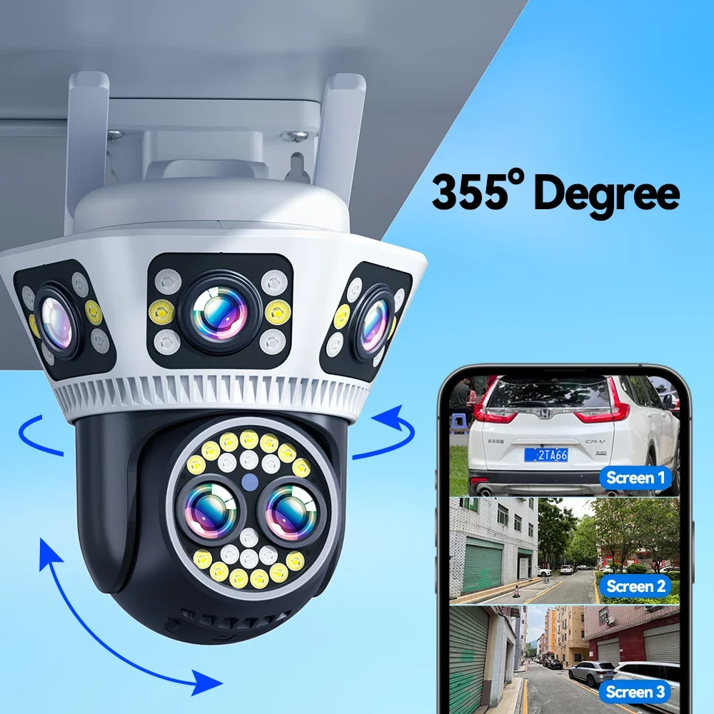 PTZ Security WiFi Camera Triple 3 Lens Surveillance IP Camera 10x Optical Zoom Waterproof Outdoor Home Wireless CCTV Wifi Camera
