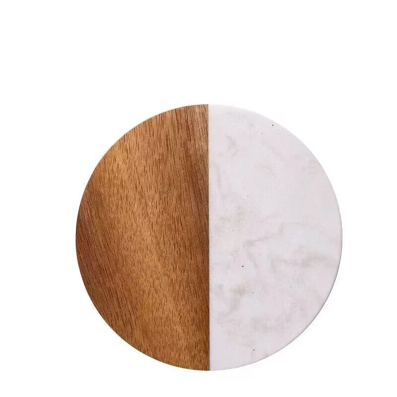 Custom size marble board coaster round and square wooden coasters for drinks cup marble and acacia wood coaster