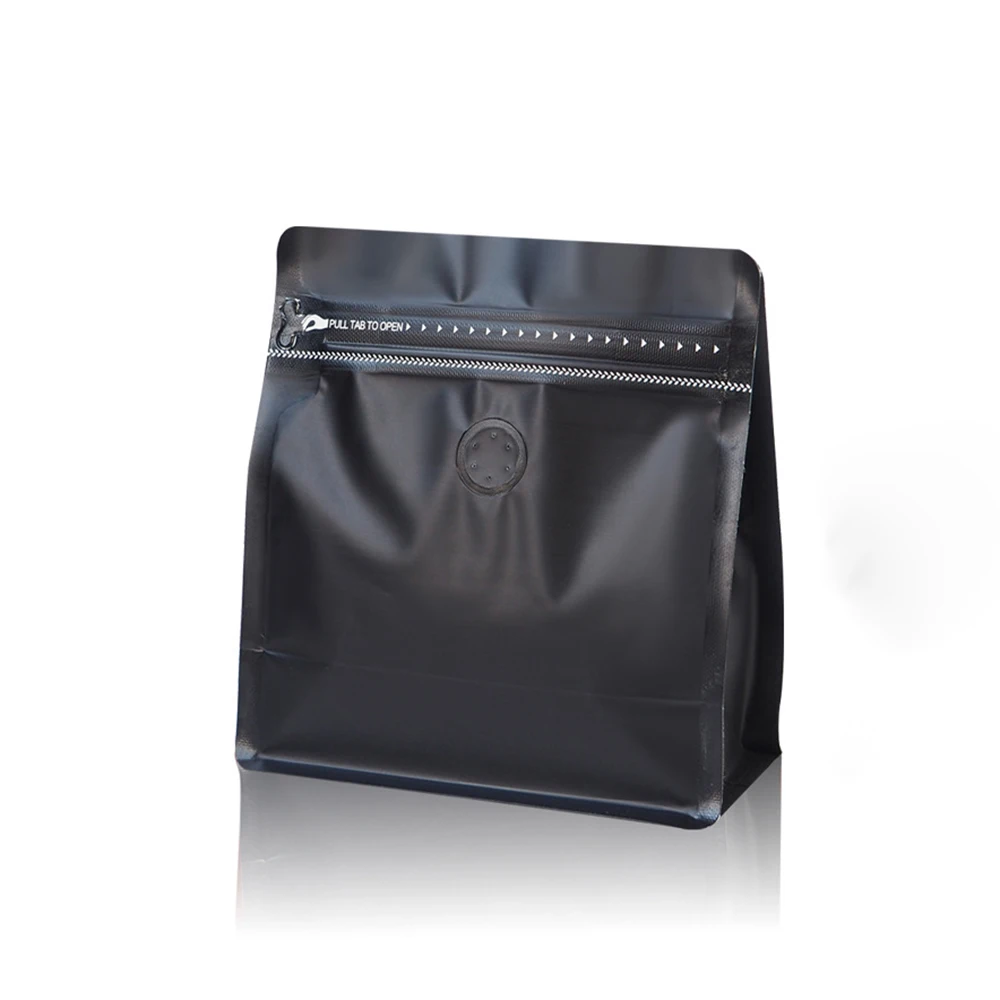 Custom Eight Side Sealing Flat Bottom Coffee Bean Aluminum Foil Bag Coffee Packaging Bags With Valve And Zipper