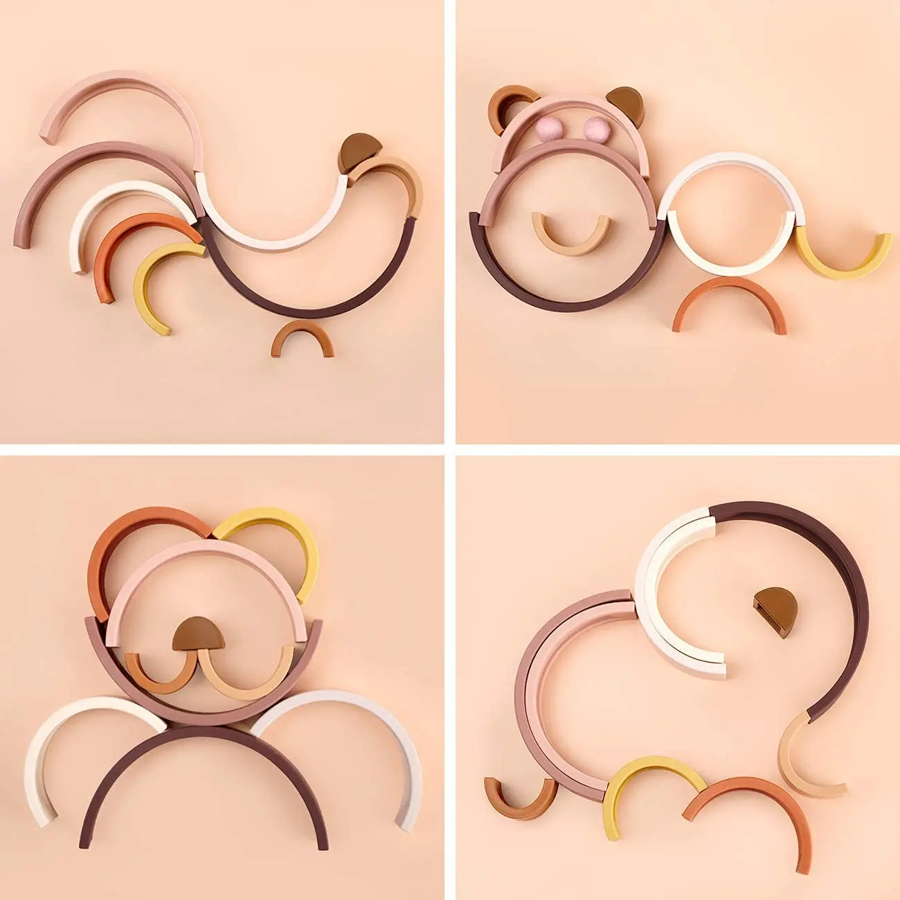 
Silicone Rainbow Stacker Puzzle Blocks Educational Toys for Kids Baby Toddlers 