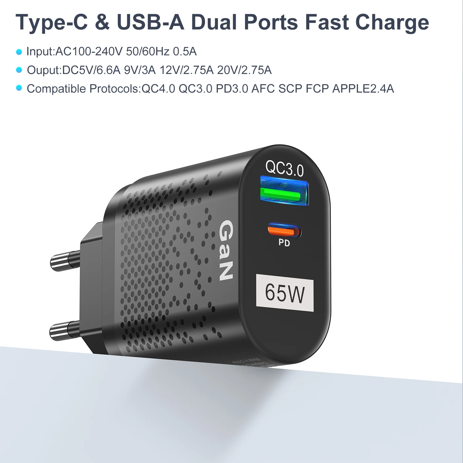 Gan Charging Source 65W Gallium Nitride USB Charger PD Smart Fast Charging Cell Phone Charge Head Tecnologia Technology 10pcs