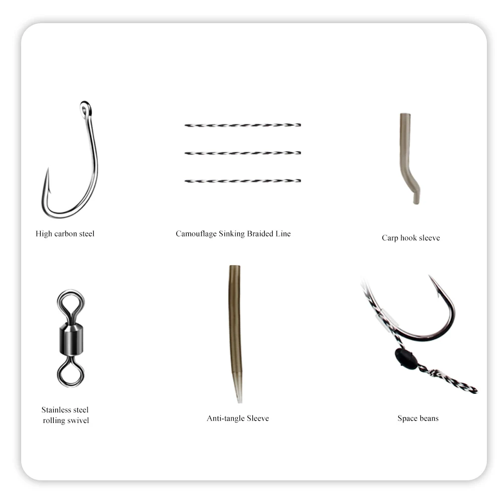 FTK Carp Fishing Hair Rigs Assorted Hand Tied Carp Fishing Hooks Size 2#4#6#8# Fishing Tackle Accessories Pesca