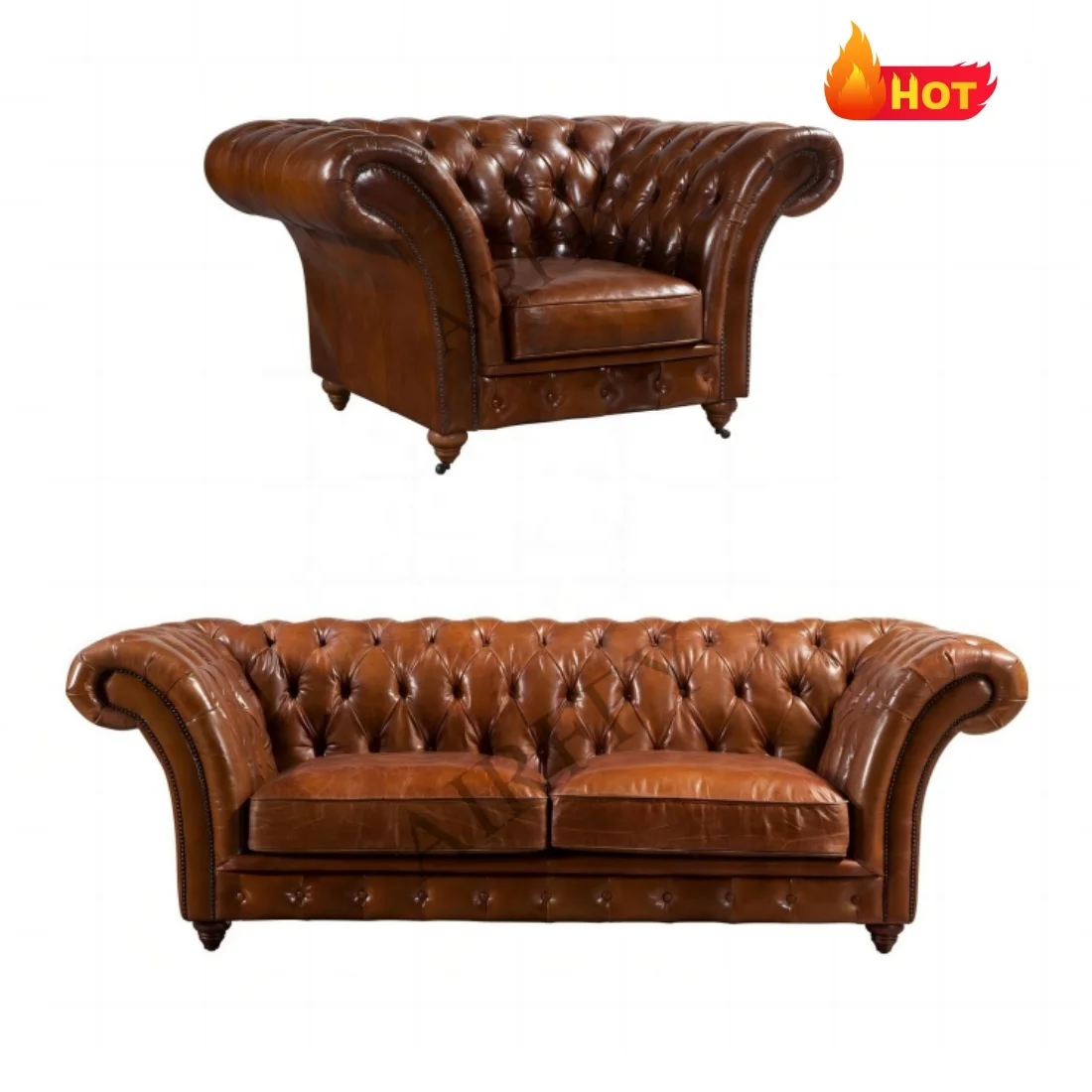 OEM/ODM Soft Set Furniture Living Room Chesterfield Sofa American Style genuine leather sofa set living room furniture