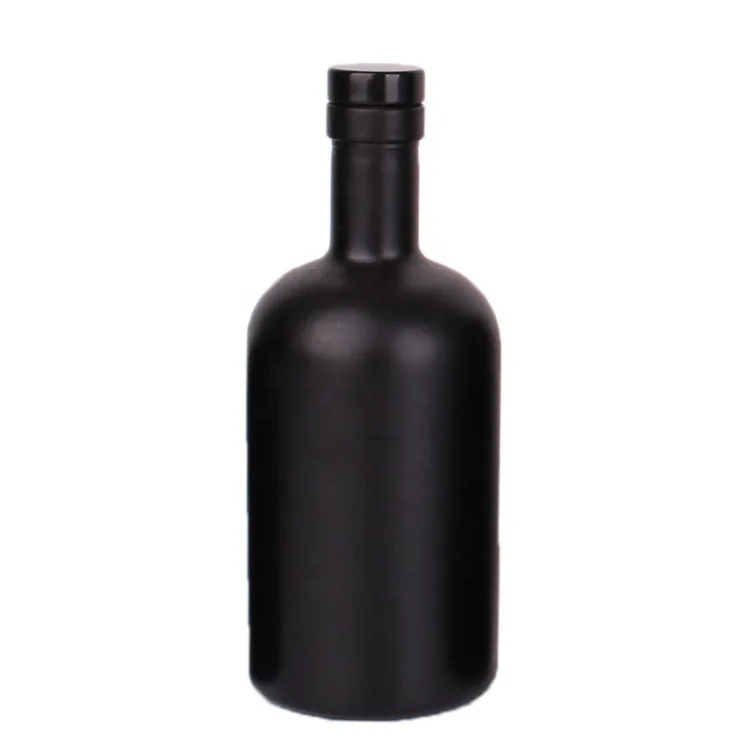 Wholesale Round 200ml 375ml 500ml 750ml 1L black matte olive oil bottle glass with lid
