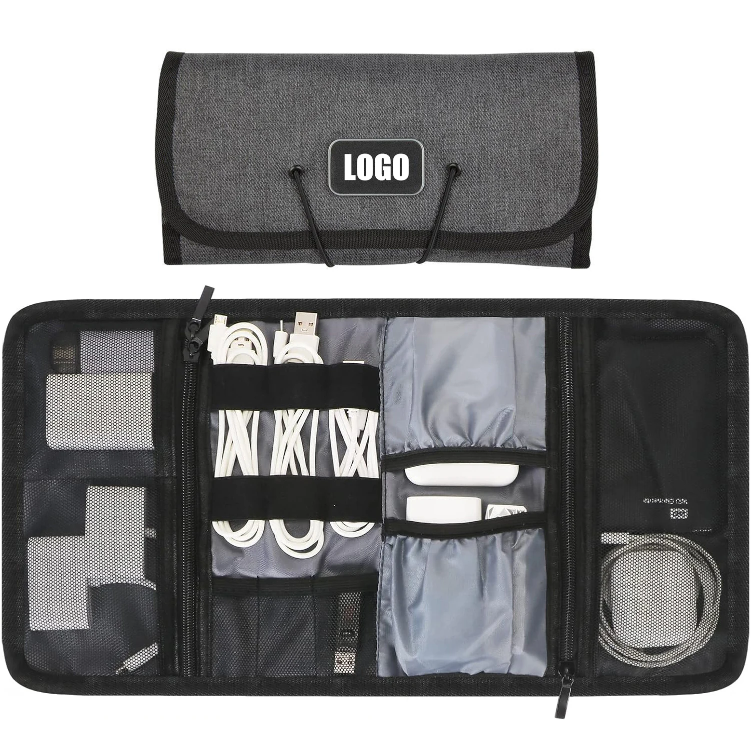Customize Logo Promotion Cheap Portable Folding Travel Tech Digital Cable Electronic Cord Wire Pouch Organizer Storage Bag Roll