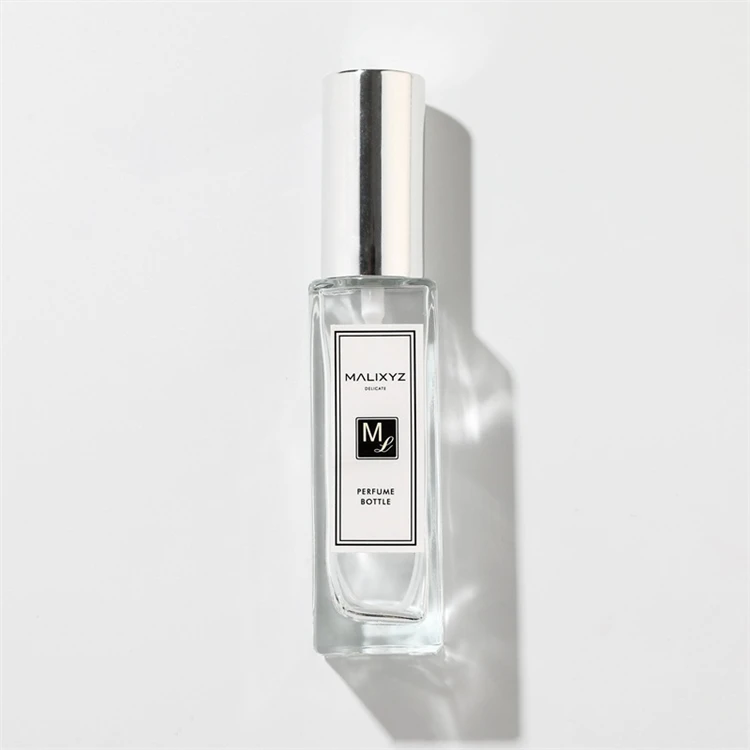 Stock 5ml 10ml 20ml 30ml clear empty square atomizer with pump spray lid perfume bottle gold black silver sprayfor sample