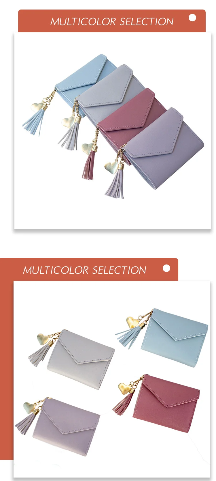 Minimalist Small Short Cheap Student kids Mini Cute Slim Leather Tassel Wallets