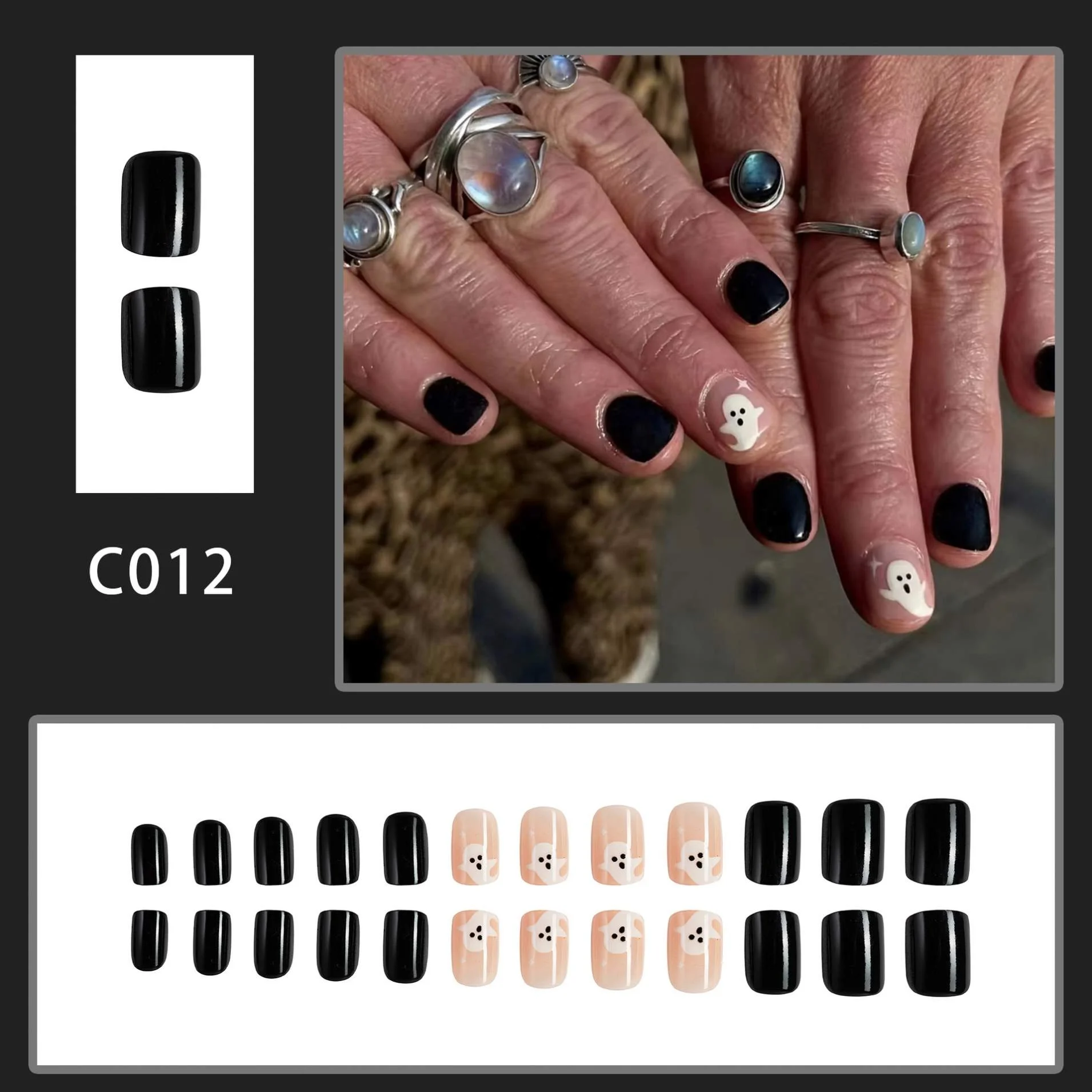 2024 Spider Web Short Halloween Press on Nails False Nails Full Cover Artificial Nails