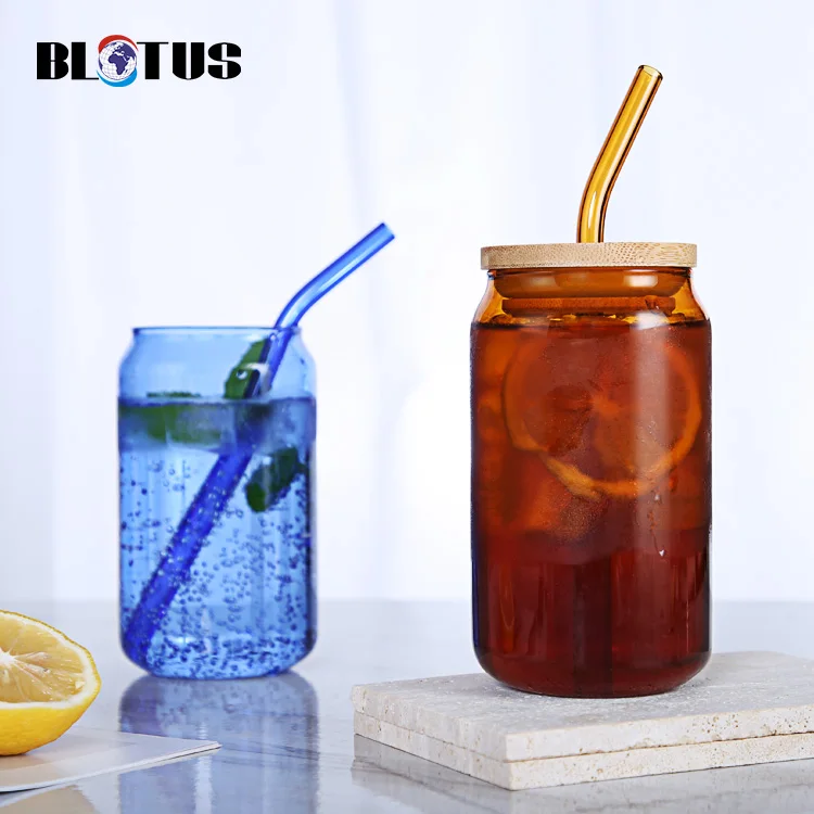 Top Selling Sublimation 12oz 16oz 20oz Colorful Beer Soda Coffee Can Shaped Cans Canned Glass Tumbler with Bamboo Lid Straw Cup