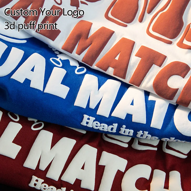 oem cotton tee HeavyWeight Camiseta Oversized t shirt custom 3D Foam puff print men t-shirt screen printing logo tshirt for man
