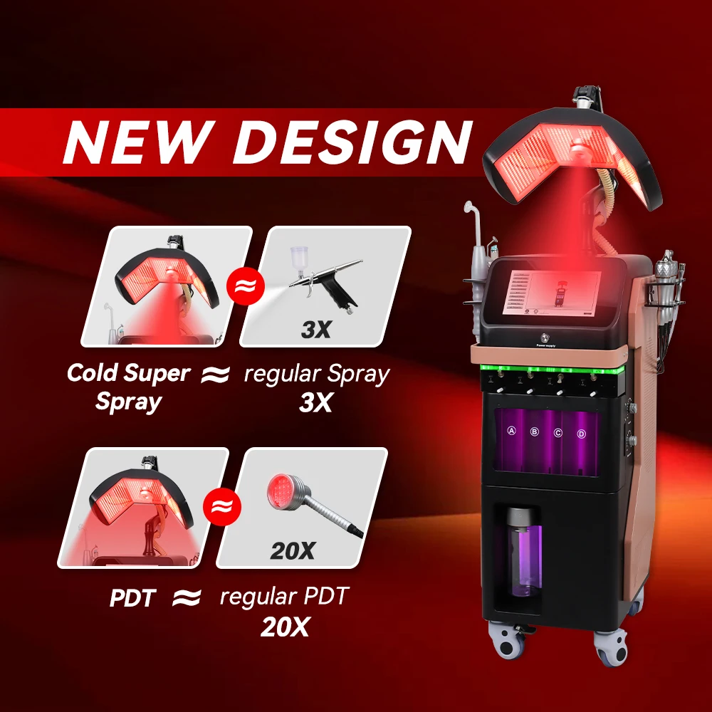 8 in 1 hydrodermabrasion rejuvenation Pdt red light therapy skin care face lifting machine facial equipment steamers oxygen jet