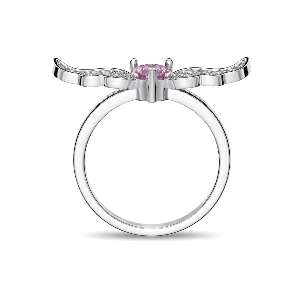 Dylam Vintage Hot Selling S925 Sterling Silver Pink Heart Shape Ring Cz Cubic Zirconia Angel Wings Rings Jewelry For Women