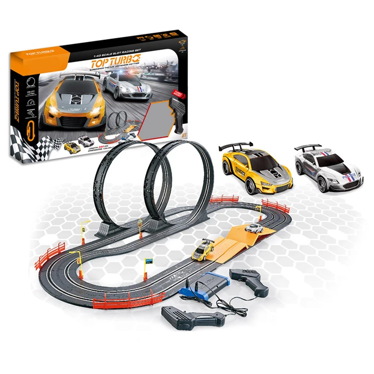 Battery operated slot car toys with hand control track toy