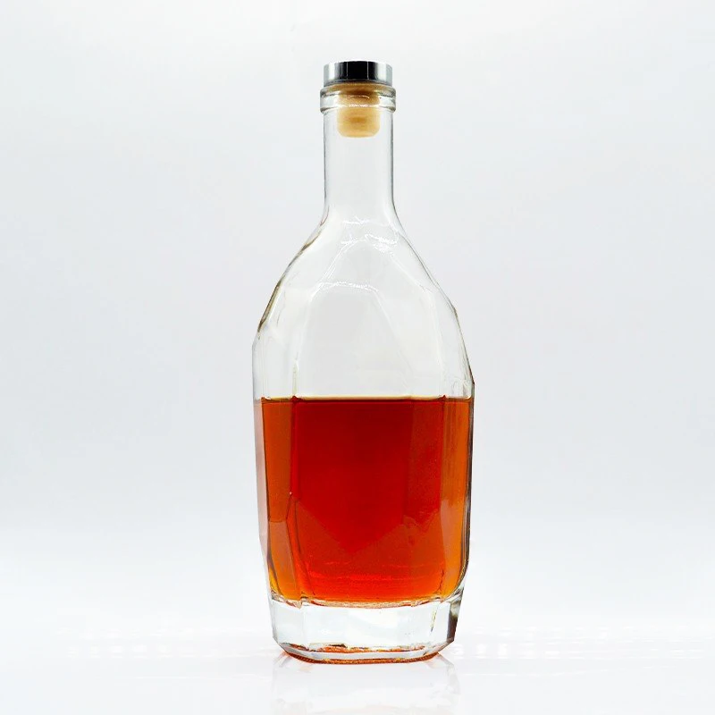 375ml 500ml 700ml 750ml Custom Decoration Vodka bottle wholesaler round whisky liquor glass bottle with cork  caps