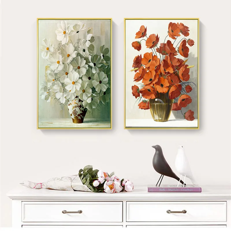 High Quality Living Room Decor Daisy Flower Wall Art Mount Display Nordic Canvas Painting