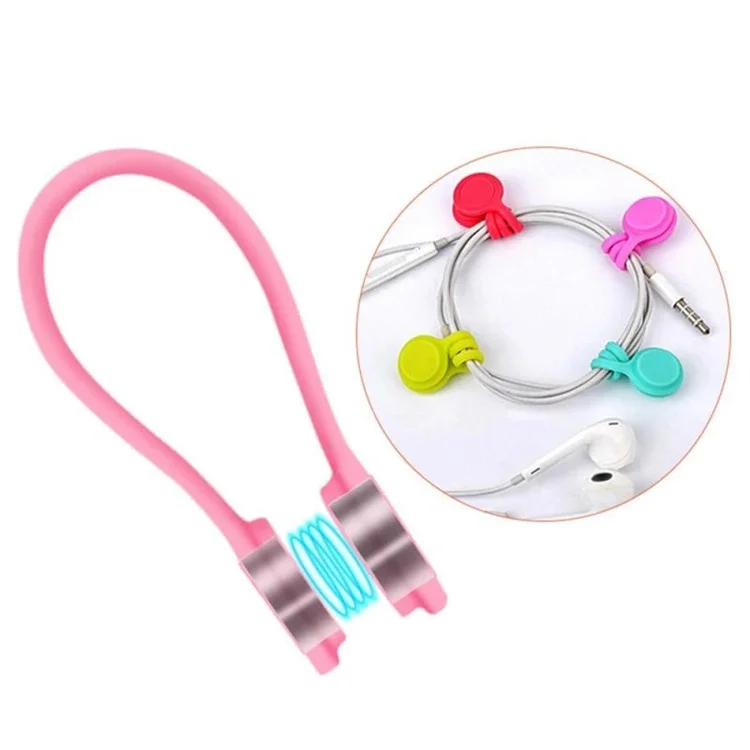 Silicone magnetic finishing reel data cable hook and loop tie earphone winding rope USB winding collector