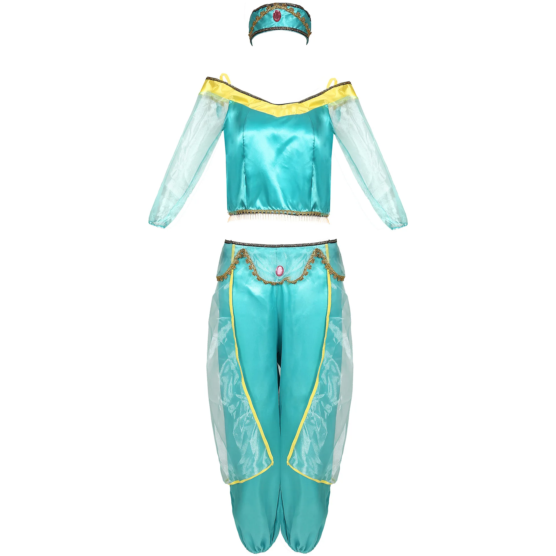 Fancy Aladdin Jasmine Cosplay Jumpsuit Girls Halloween Princess Party Dress up Clothing Set Anime Costume