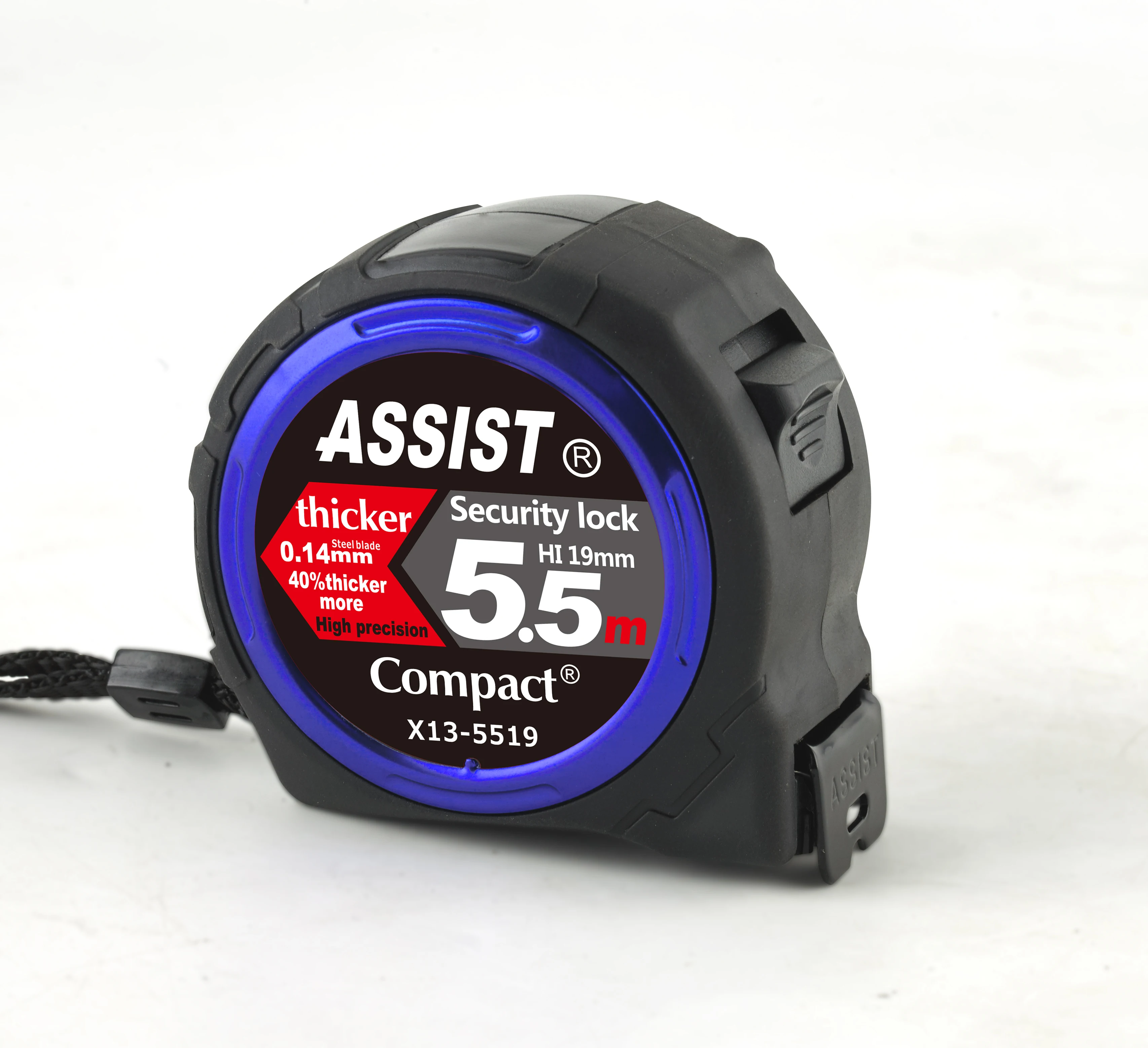 ASSIST Co-Molded Compact Case 120cm Solid Film Safety Self-Lock Original Blade Thickness 0.14MM Metric Measuring Tape ABS