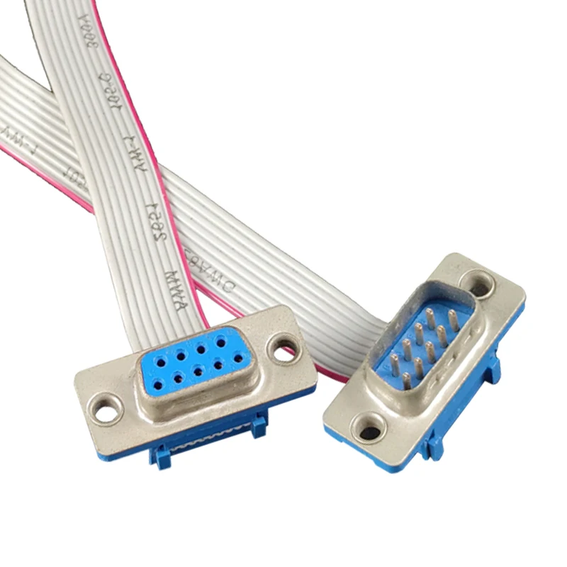 Dsub 9 Pin Db9 Male to Female Connector Custom 2.54mm Idc Female 10 Pin Flat Ribbon Cable Assembly